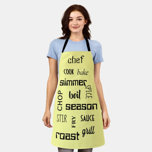 Tablier Cuisine Mots Apron jaune (Porté)