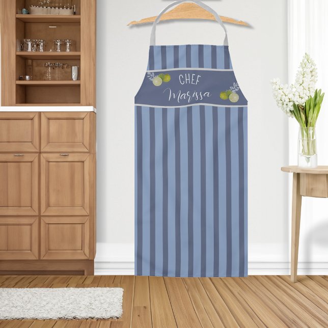 Tablier Cuisine personnalisée Marine Bleu rayé Chef Apron (Personalized Navy Blue Striped Chef Apron)