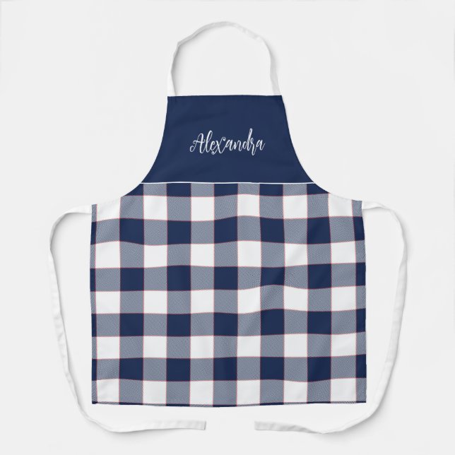 Tablier Cuisine personnalisée Marine Blue and Red Check (Recto)