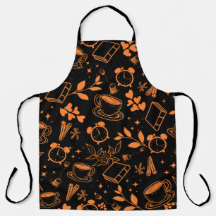 Tablier cuisine repas mignon thé café livre orange motif
