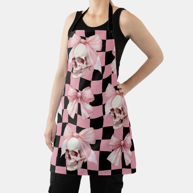 Tablier Cuisine Rose Squelette Halloween Cool (Insitu)
