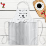 Tablier Cuisine sur mesure, blanc et gris, Cuisine de ferm<br><div class="desc">Faites de ce magnifique tablier motif rayé blanc et gris votre propre,  avec la possibilité de customiser les quatre zones de texte avec votre propre message! Conception avec une belle zone pour votre texte,  rehaussée de spatule,  mélange de bols,  fourche et whisk détails. Une idée cadeau unique !</div>