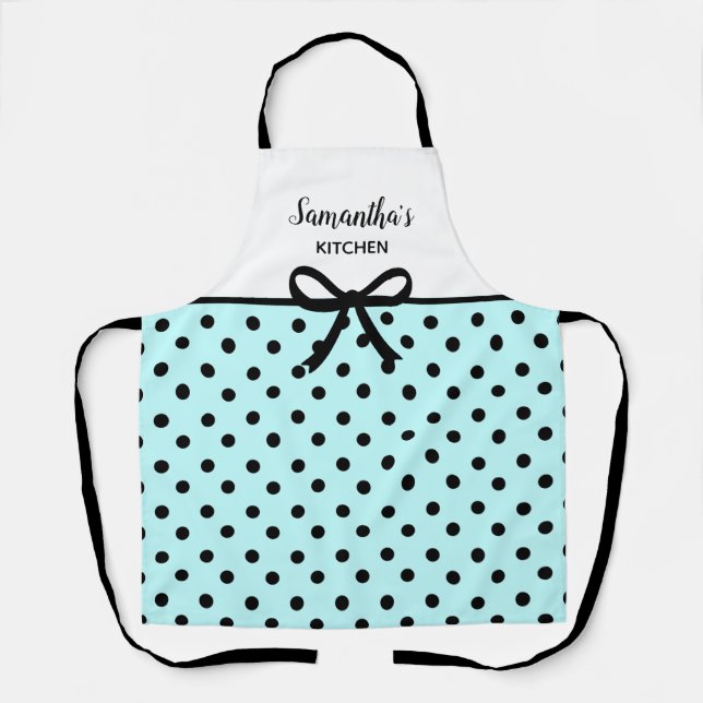 Tablier Cuisine Turquoise et noire Pois Cute Kitchen (Recto)