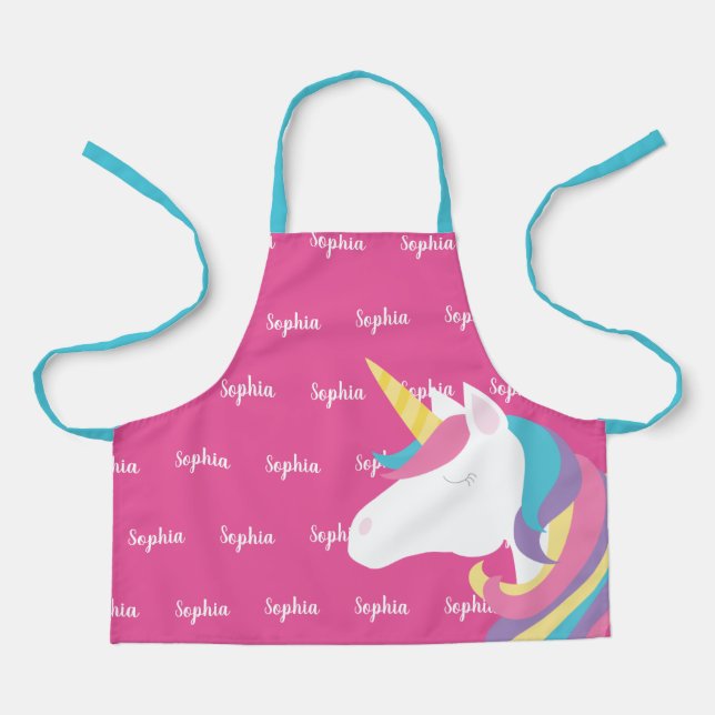 Tablier Cuisine Unicorn Pink Personnalisé Enfants (Recto)