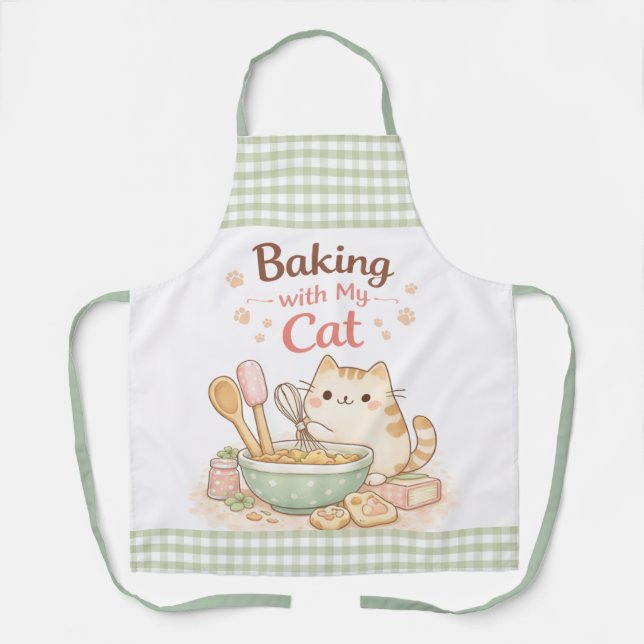Tablier Cuisiner avec mon chat kawaii pastel mignon minou (Recto)