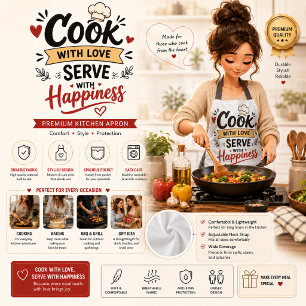 Tablier Cuisinez Avec Amour, Servez Avec Joie Mignon 3D