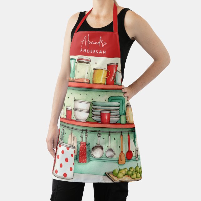 Tablier Cuisinier à la maison Nom de script rouge Cuisine  (Insitu)