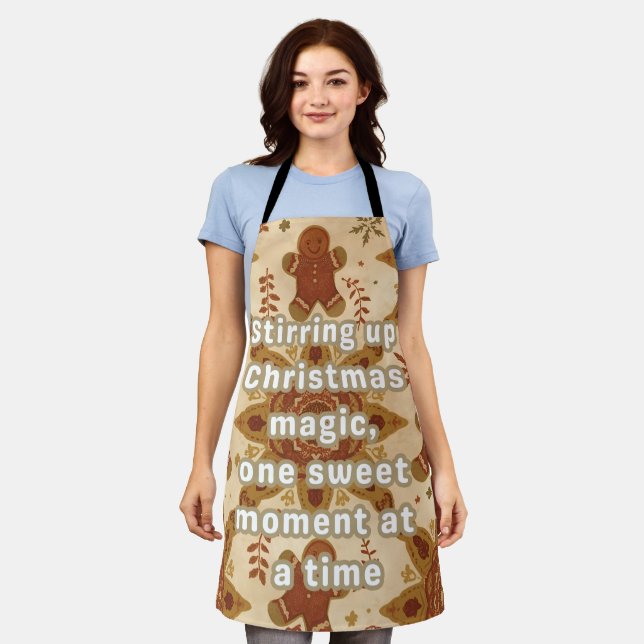 Tablier Cuisinier Magique Pain d'Épice Rétro-Boho Noël (Porté)