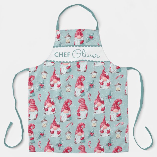 Tablier Cuisinière Gnome de Noël Chef Cuisinière Nom perso (Recto)