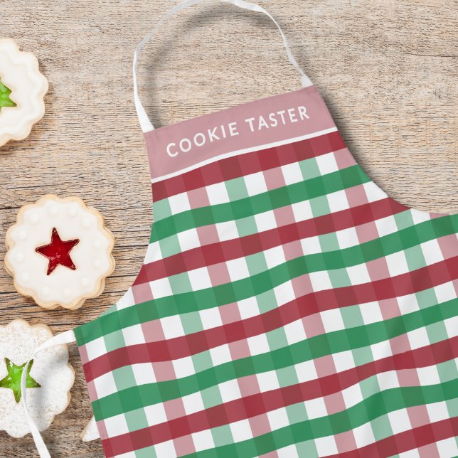 Tablier Cuisson de Noël Nom personnalisé Plaid Red Green (Créateur téléchargé)
