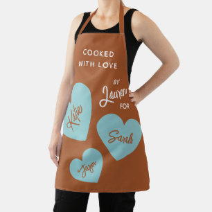 Tablier Cuit Avec Amour Personnalisé Soft Coeurs Turquoise