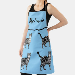 Tablier Cuite Chat Tabby Motif Bleu Chats Femme Cuisine Ap