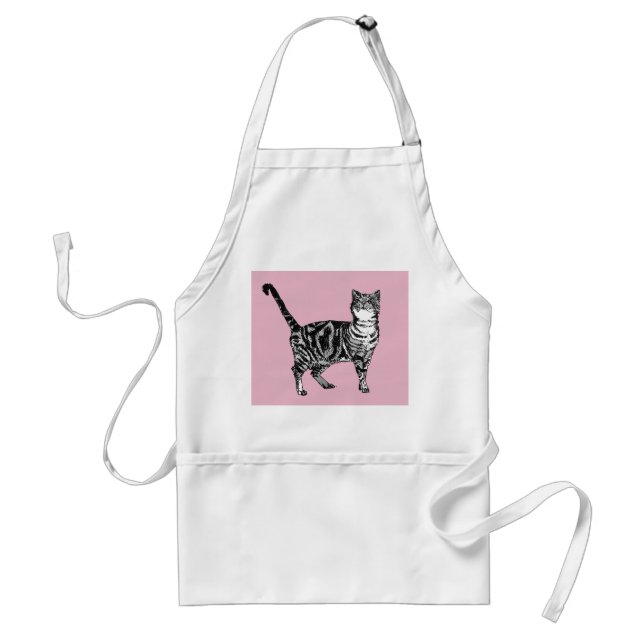 Tablier Cuite Rose Tabby Chat Aquarelle Art Cuisine Apron (Devant)