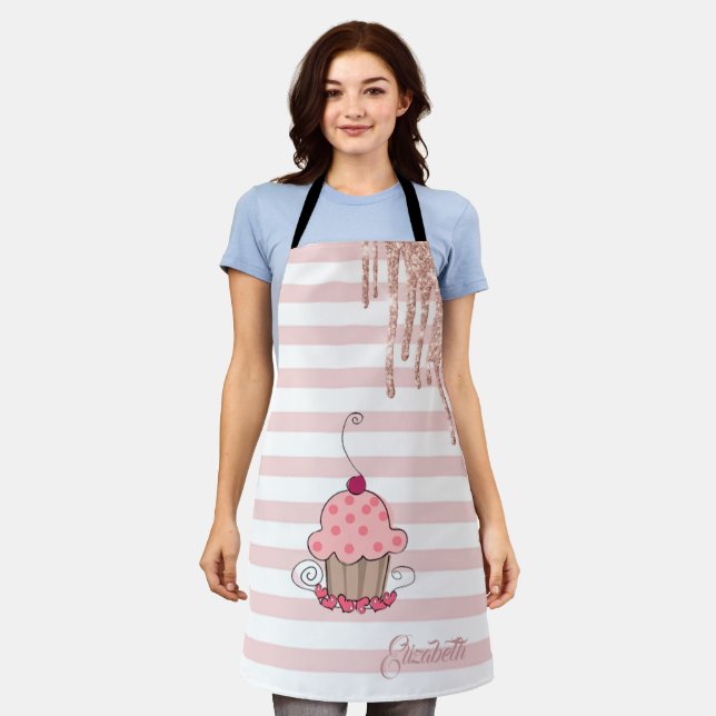Tablier Cupcake, Drips de paillettes, Rayures (Porté)