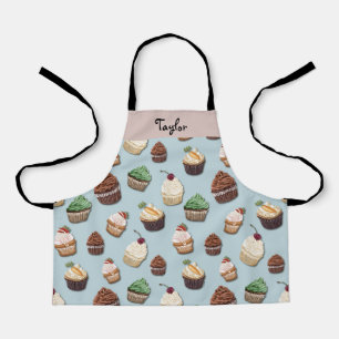 Tablier Cupcake Imprimer Ajouter Votre Nom Steel Blue Bake