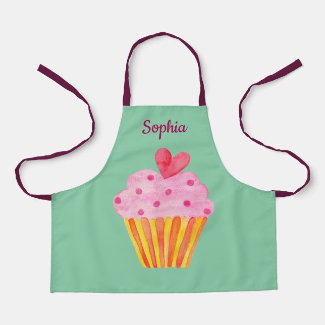Tablier Cupcake Kids NOM apron de cuisson aquarelle (Recto)