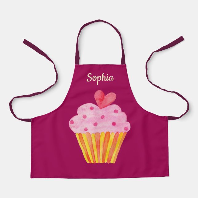 Tablier Cupcake Kids NOM apron de cuisson aquarelle (Recto)