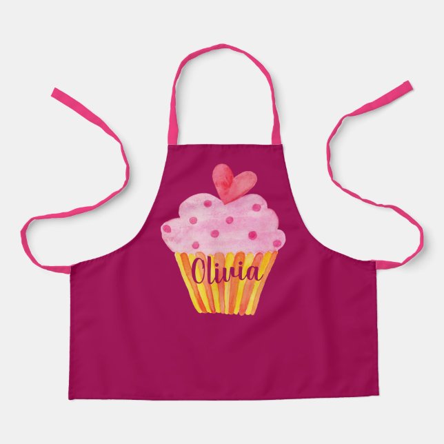 Tablier Cupcake NOM apron de cuisson aquarelle vintage (Recto)