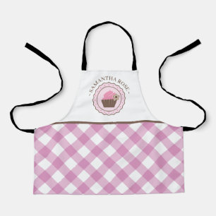 Tablier Cupcake Pink and White Plaid Nom personnalisé