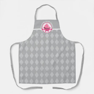 Tablier Cupcake rose Courbé Texte Gris Diamant Boulangerie