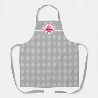 Tablier Cupcake rose Courbé Texte Gris Diamant Boulangerie