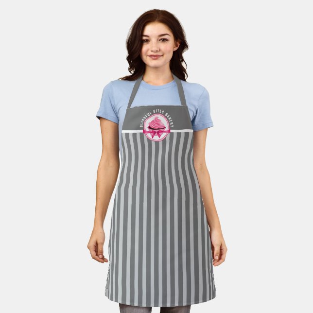 Tablier Cupcake rose Courbe Texte Gris Gris Boulangerie Ap (Porté)