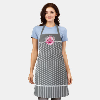 Tablier Cupcake rose Courbé Texte Gris Polka Dot Boulanger