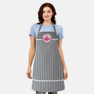 Tablier Cupcake rose Texte Courbé Pointe Polka Grise Boul