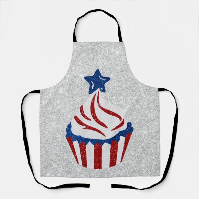 Tablier Cupcake Rouge, Blanc & Bleu 4 Juillet Paillettes (Recto)