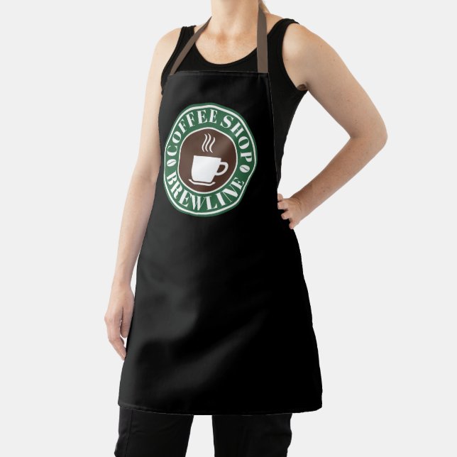Tablier Custom Coffee Shop Apron Modern Café Green Design (Insitu)