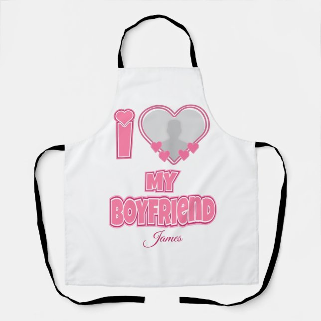 Tablier Custom I Love My Boyfriend - Ajouter photo et nom (Recto)