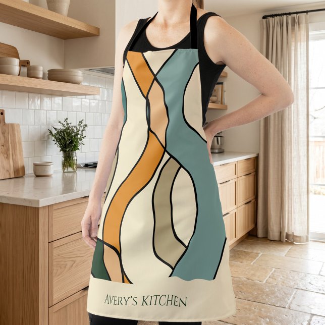 Tablier Custom Kitchen Name Boho Abstract Mid Century Gift (Custom Kitchen Name Boho Abstract Mid Century Gift Apron)