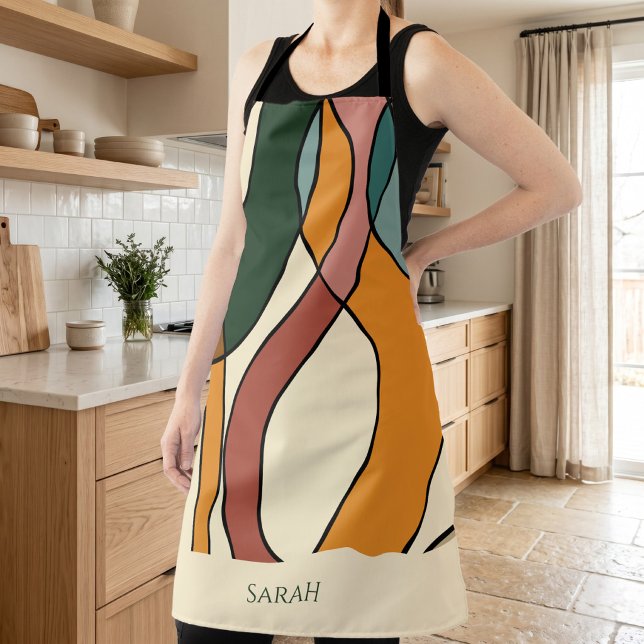 Tablier Custom Name Boho Abstract Earthy Modern Kitchen (Custom Name Boho Abstract Earthy Modern Kitchen Apron)