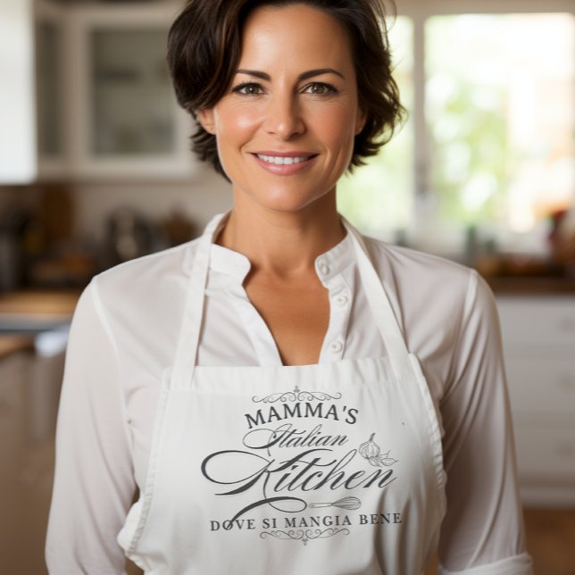 Tablier Custom Nonna's Italian Kitchen Elegant  (Mamma's (or custom word) Italian Kitchen Dove Si Mangia Bene - Classic Typography apron)