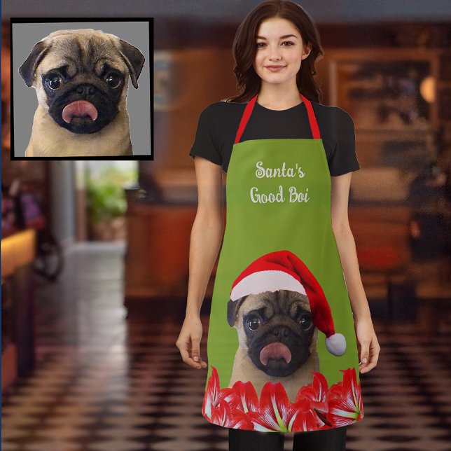 Tablier Custom Photo Dog Red Santa Hat & Orchids Mom Gift (Créateur téléchargé)