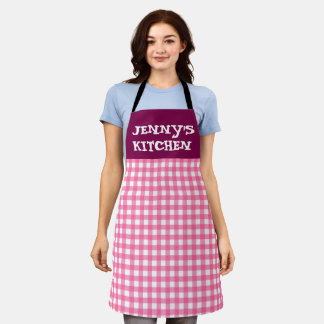 TABLIER CUSTOM PINK GINGHAM KITCHEN APRON
