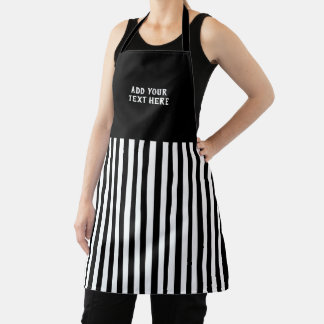 Tablier Custom text black white striped 