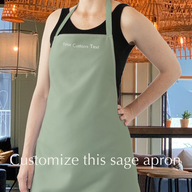 Tablier Custom Text Modern Stylish Sage Green Professional (Add your custom text to this lovely sage green apron. Modern elegant white editable script.
)