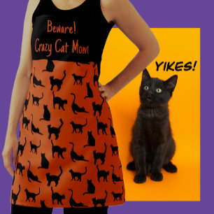 Tablier Customisé Crazy Cat Maman Halloween