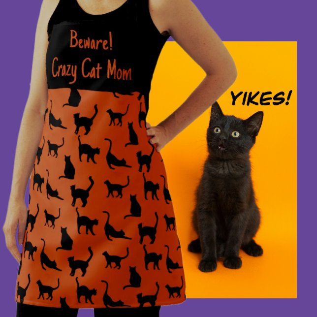 Tablier Customisé Crazy Cat Maman Halloween (Mom is a Crazy Cat Lady!)