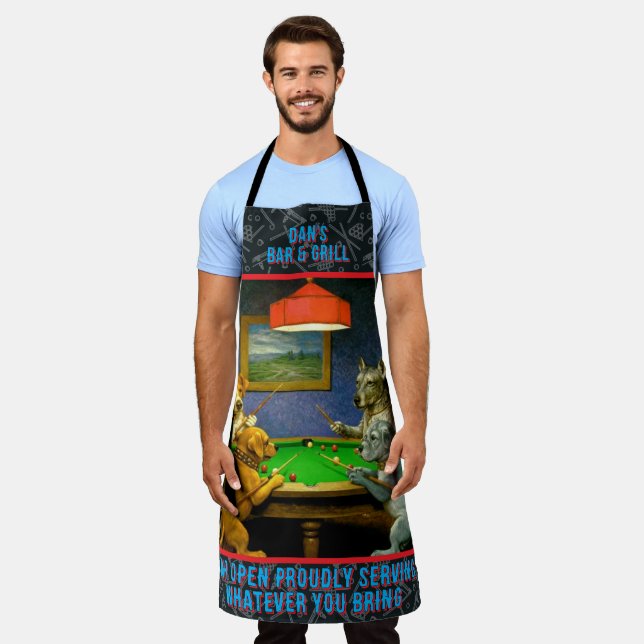 Tablier Customize Dogs Playing Snooker Billiard Fun Spoof  (Porté)