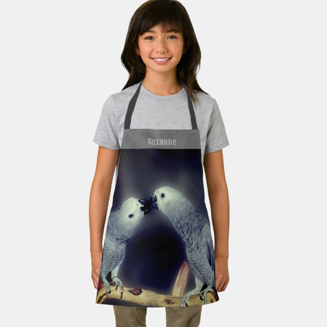 Tablier Cute African Grey Parrots Embrasser Personnalisé (Insitu)