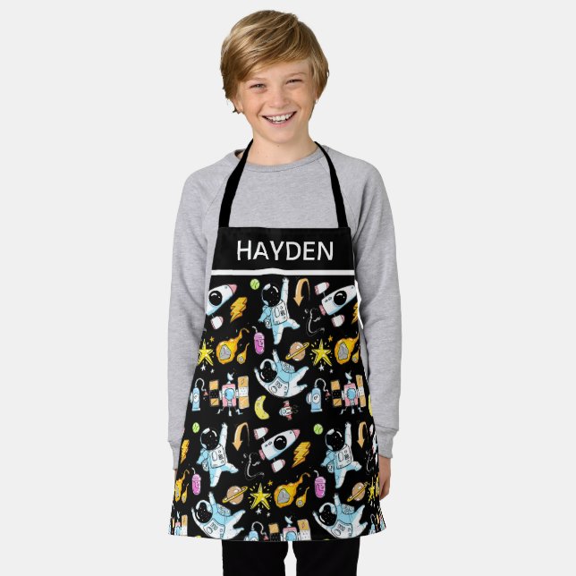 Tablier Cute Astronauts in Space Doodles Kids Personalised (Porté)