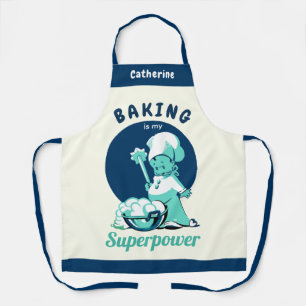 Tablier Cute Baking Bleu est ma superpuissance avec un nom