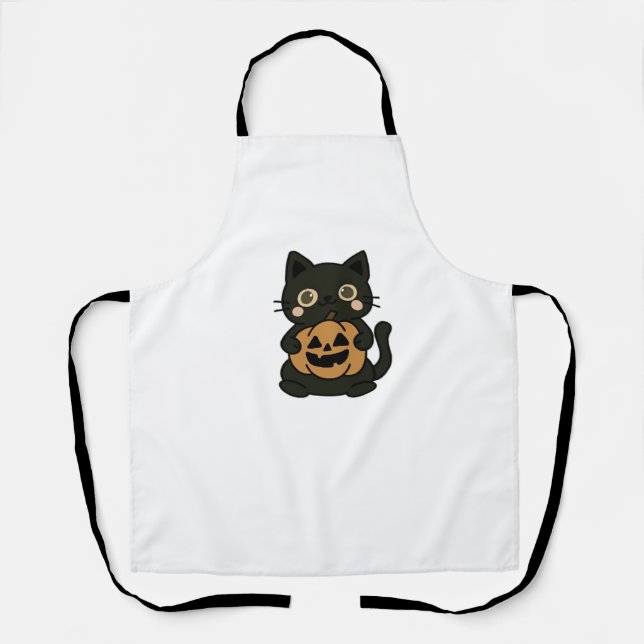 Tablier Cute Black Cat Holding Jack-o'-lantern Citrouille  (Recto)