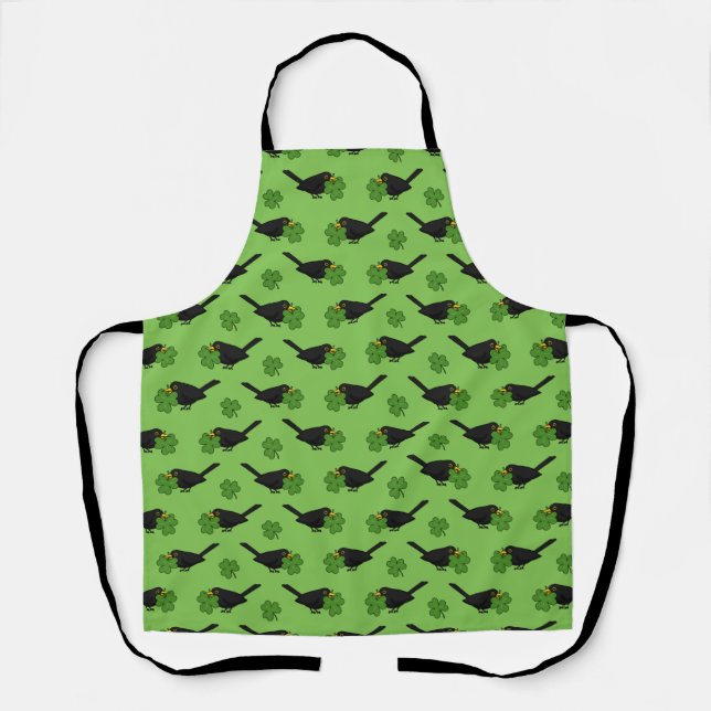 Tablier Cute Blackbird avec Shamrock Clover Carton (Recto)