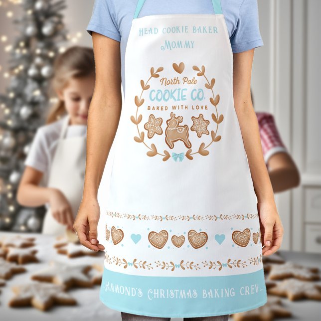 Tablier Cute Bleue Cuisine Baking Noël Nom Apron (Cute Blue Cookie Baking Christmas Apron)