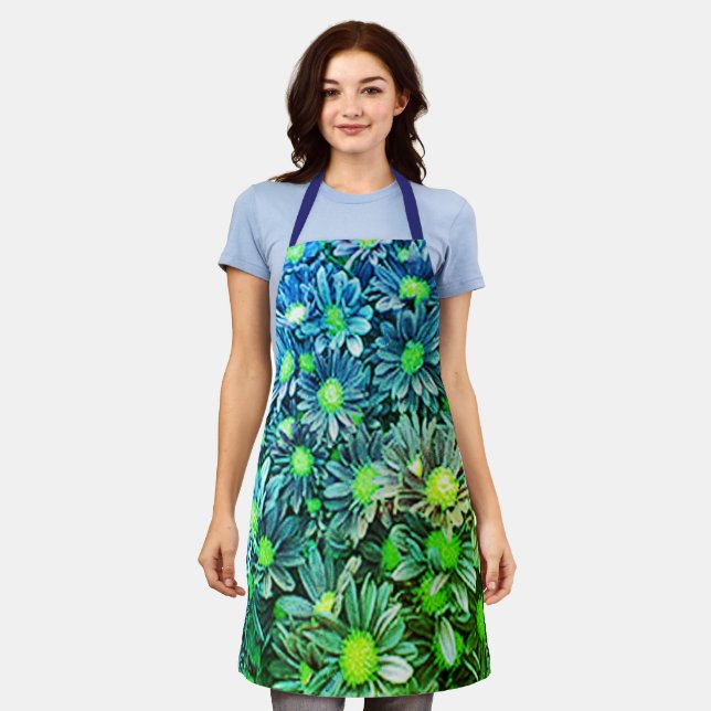 Tablier Cute Blue Green femmes Floral Chef Baker's (Porté)