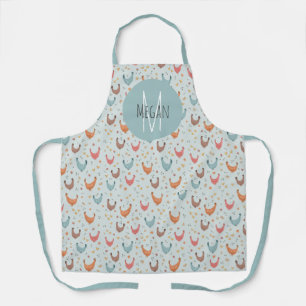 Tablier Cute Blue Monogram Poulet ferme Motif cuisine