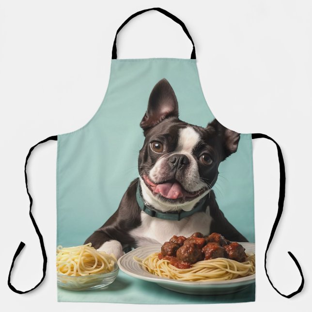 Tablier Cute Boston Terrier Avec Spaghetti Bolognaise (Recto)